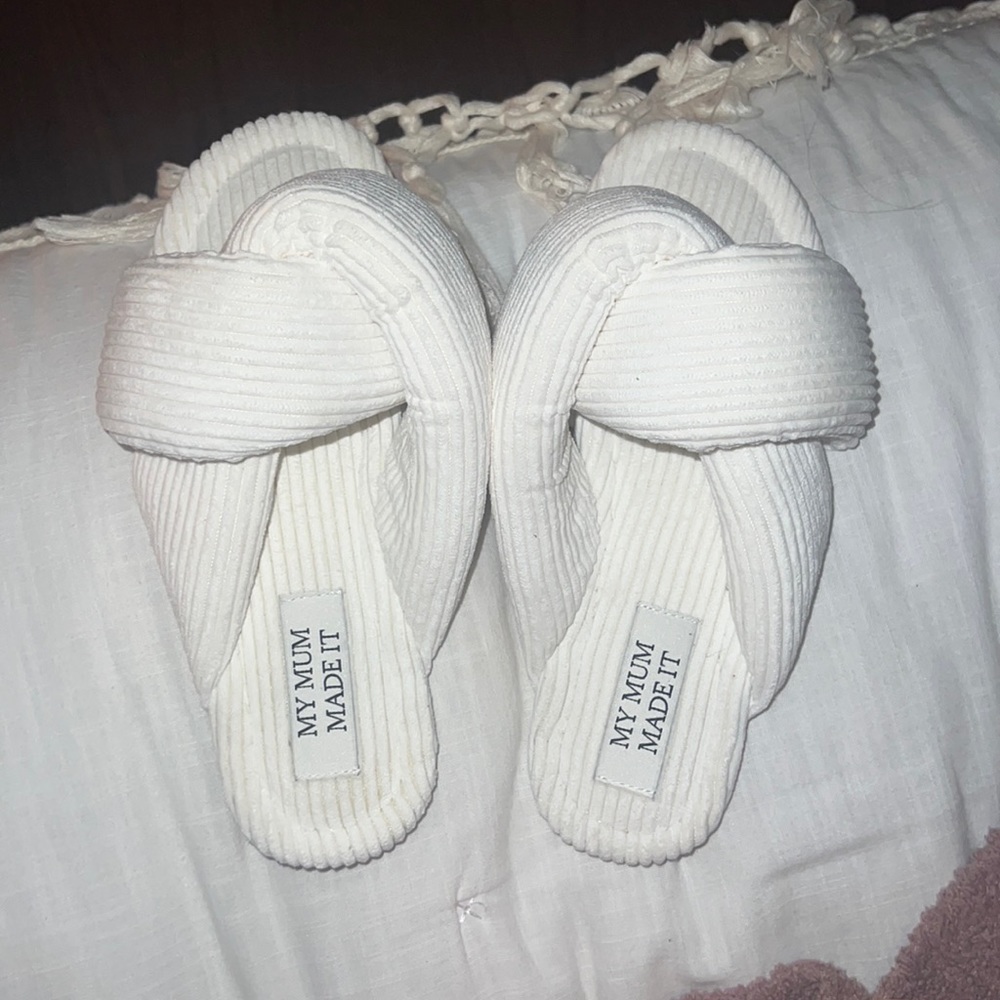 MY MUM MADE IT puffy white slides